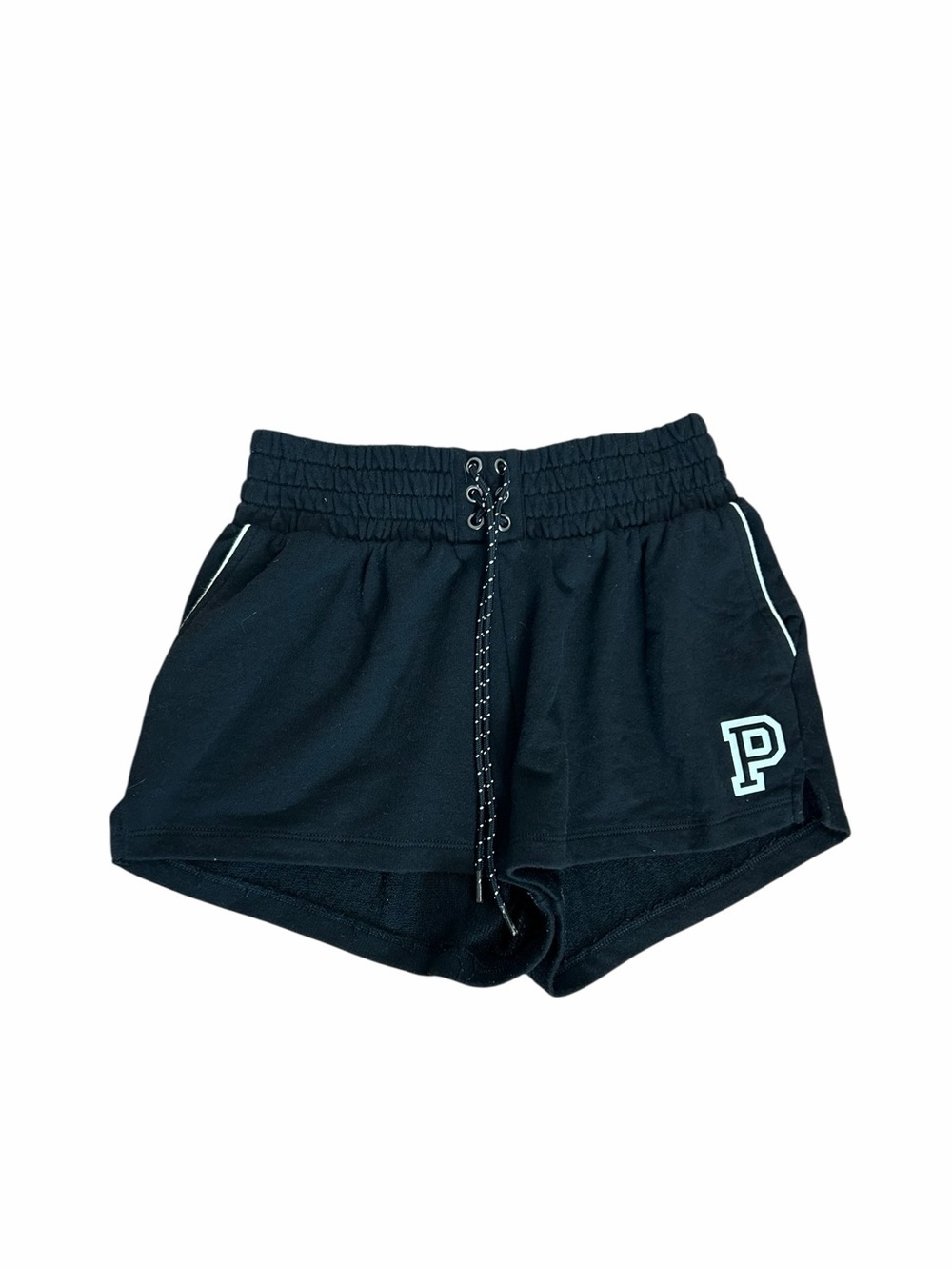 VS Pink Black White Logo Terrycloth Sweat Shorts Drawstring Women’s Sz XS